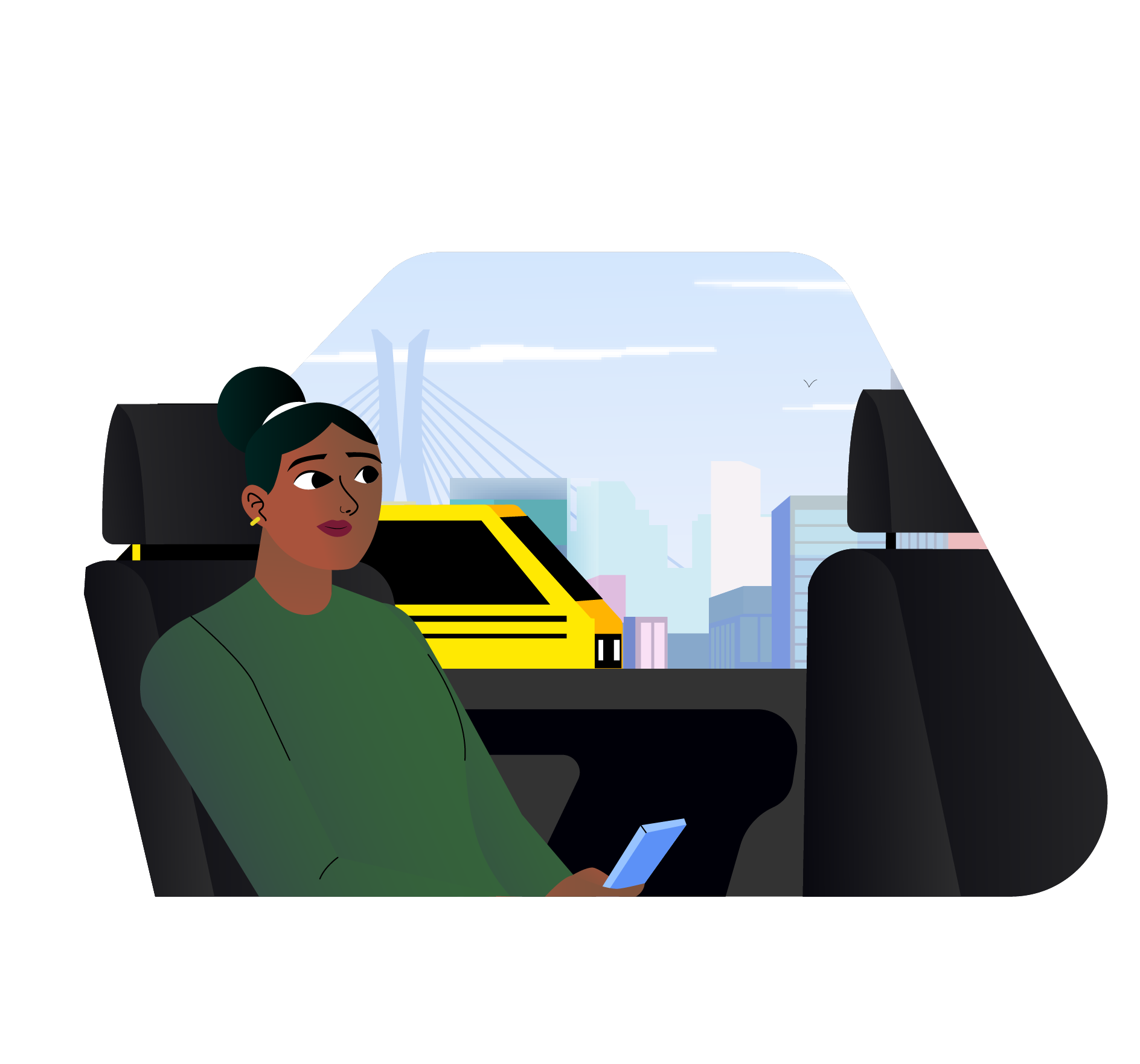 A passenger settled in for her ride